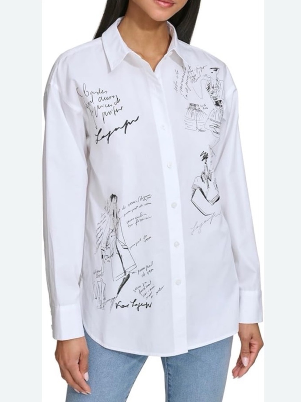 Karl Lagerfeld Paris Limited Edition White Button Down Poplin Shirt